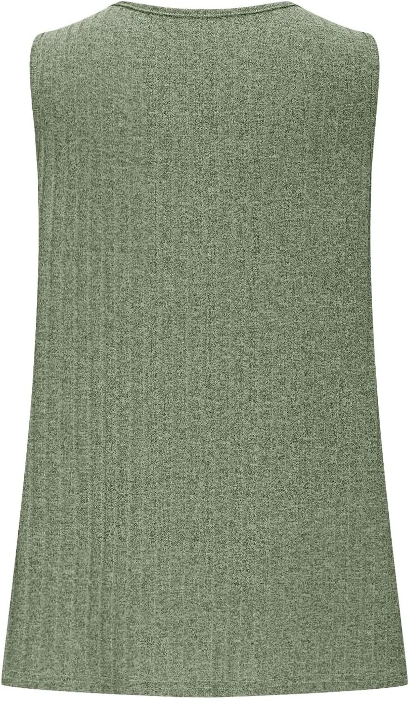 Plus Size Tank Top for Women Lace Kintting V Neck Blouse Summer Daily Sleeveless Shirt Solid Color Tee