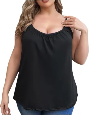 Plus Size Tank Top for Women with Shelf Bra Spaghetti Strap Camisole Summer Basic Udershirts Loose Fit Sleepwear
