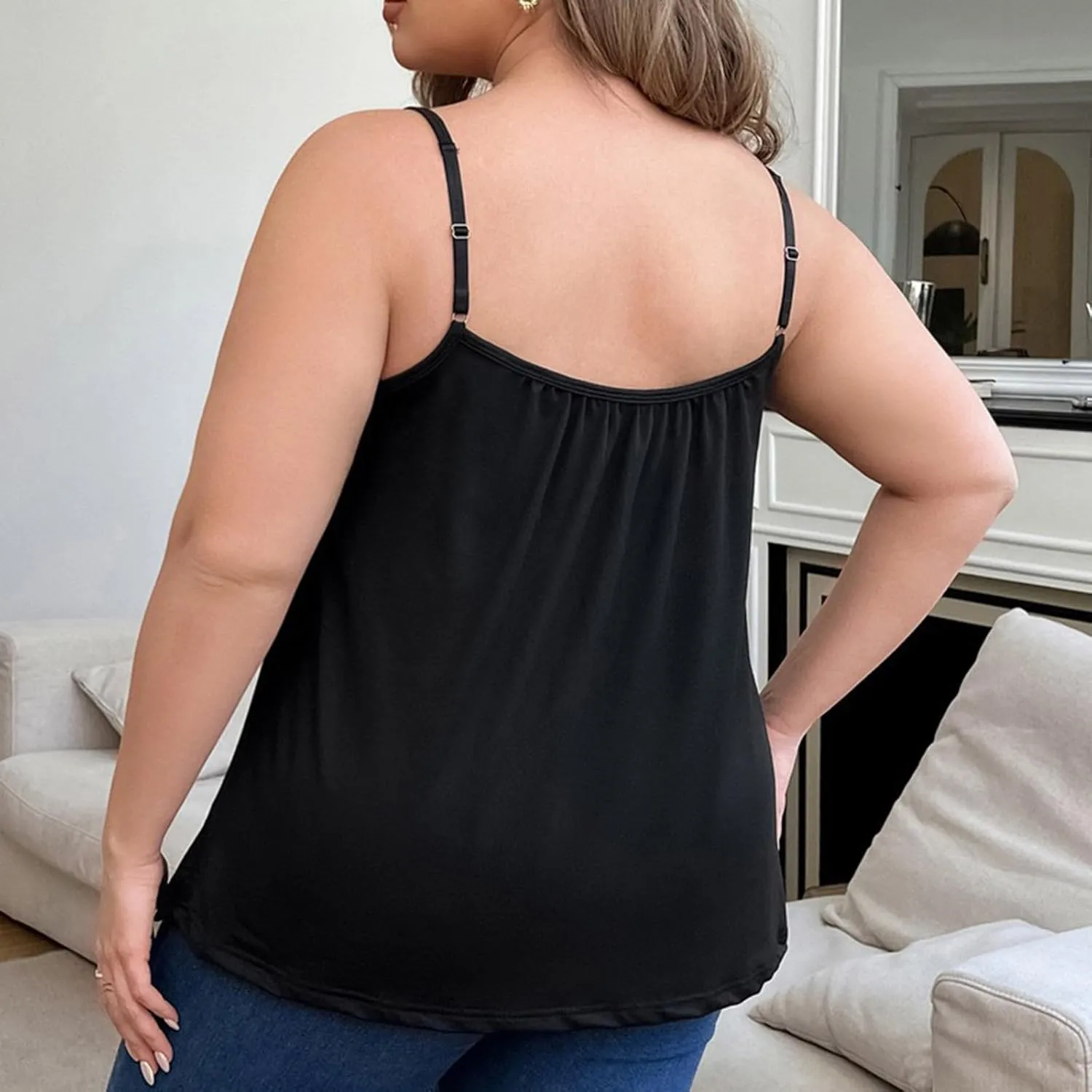 Plus Size Tank Top for Women with Shelf Bra Spaghetti Strap Camisole Summer Basic Udershirts Loose Fit Sleepwear