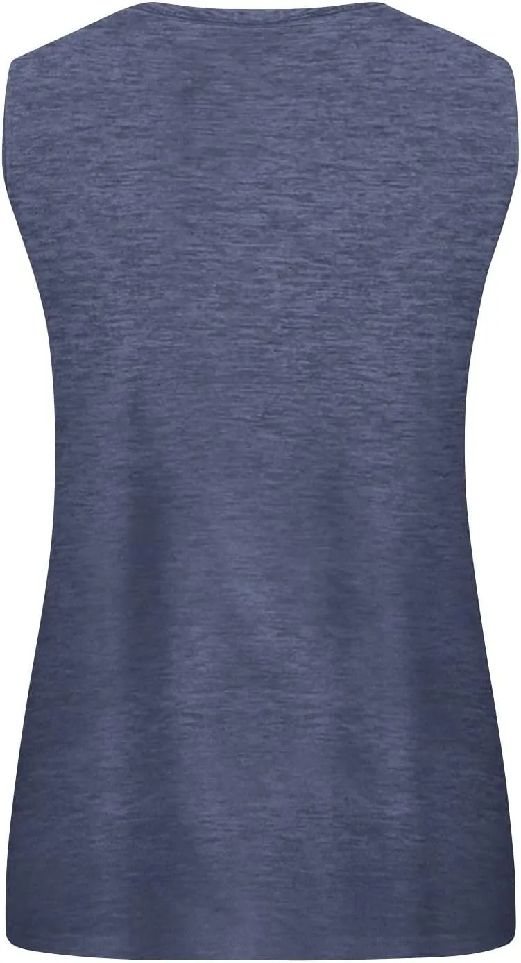 Plus Size Tank Tops for Women Summer Sleeveless O Neck Henley T-Shirts Tops Casual Button Down Tunics Shirts