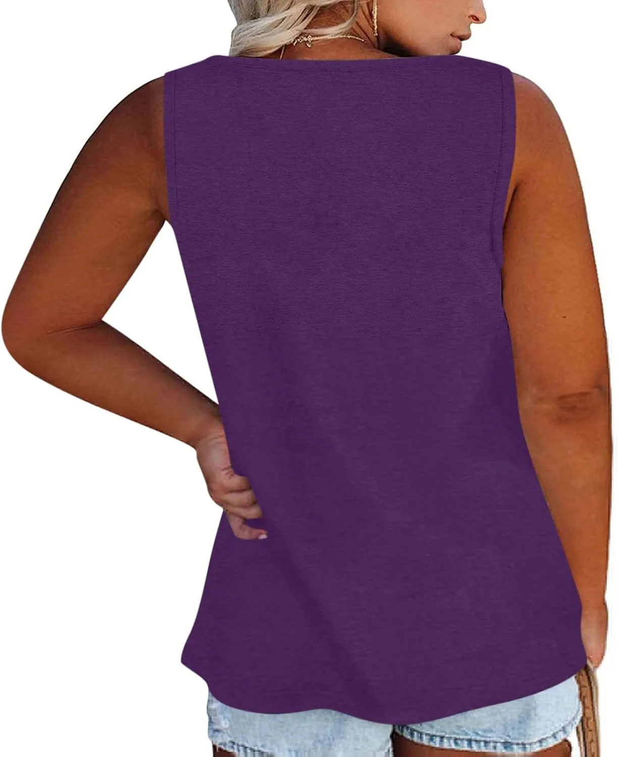 Plus Size Tank Tops for Women Summer Sleeveless O Neck Henley T-Shirts Tops Casual Button Down Tunics Shirts