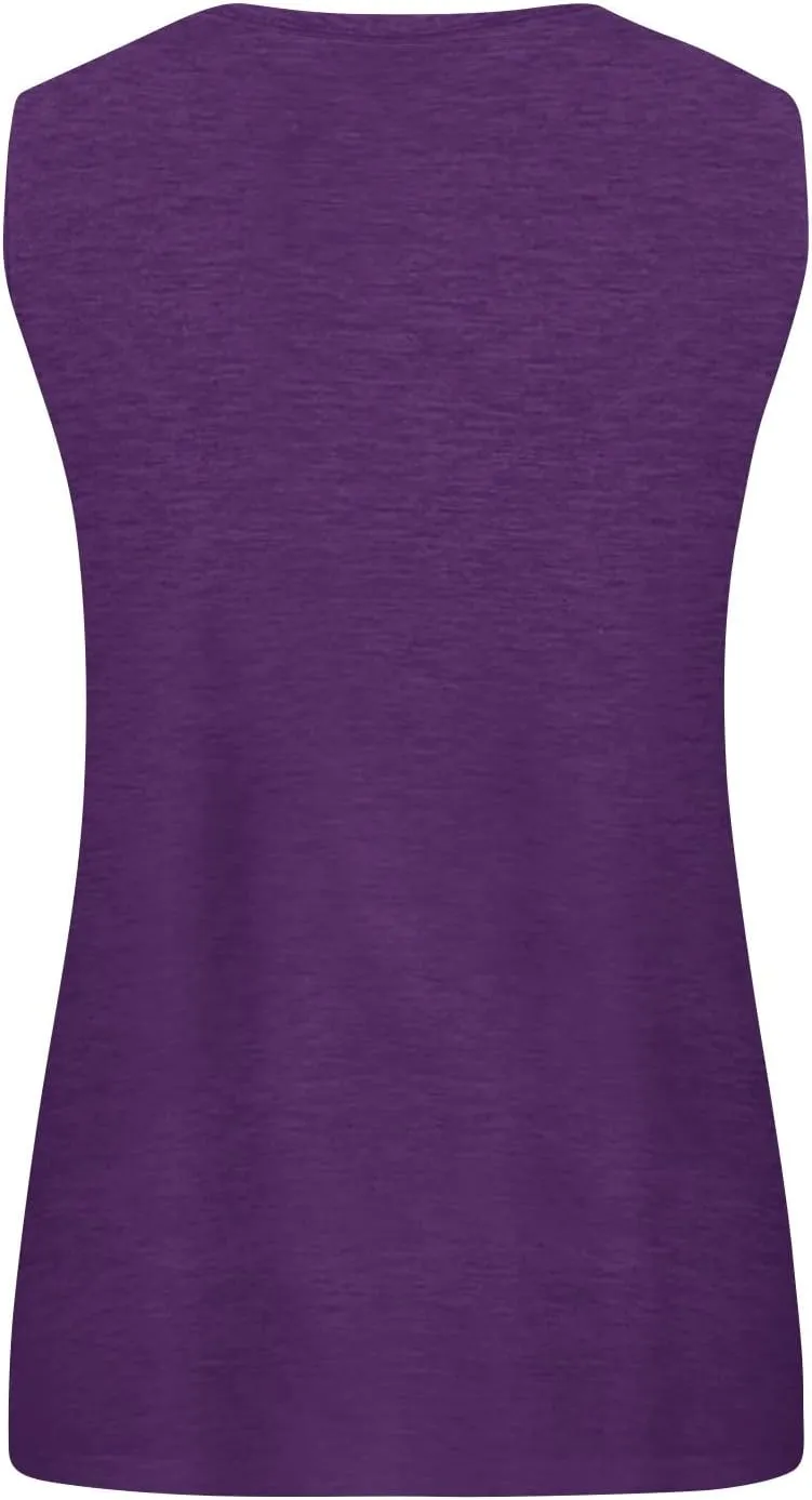 Plus Size Tank Tops for Women Summer Sleeveless O Neck Henley T-Shirts Tops Casual Button Down Tunics Shirts