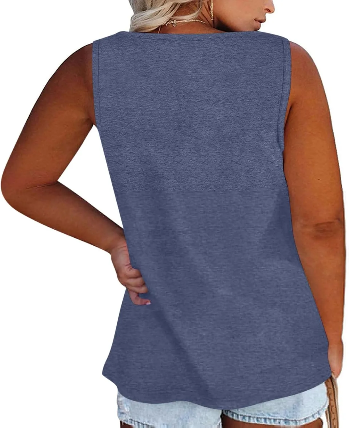 Plus Size Tank Tops for Women Summer Sleeveless O Neck Henley T-Shirts Tops Casual Button Down Tunics Shirts