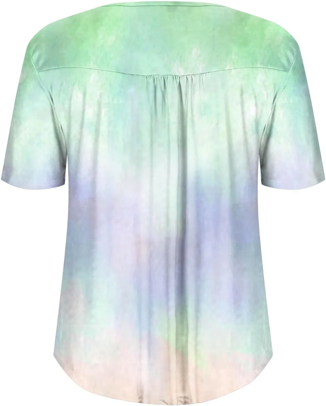Plus Size Top for Women Button Up Henley Shirts Short Sleeve Summer Crew Neck Pleated Casual Trendy Tie Dye Tunic Blouse