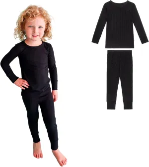 Posh Peanut Classic Boys Pajamas - Toddler Pajamas in Lightweight, Breathable Viscose from Bamboo - Long Sleeve Boys Pjs - 2 Piece Boys' Pajama Sets (3-4 Years) Solid Ribbed Black