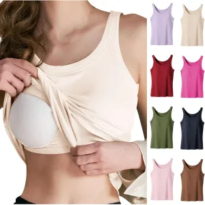 Ribbed Yoga Tank Top for Women with Built in Bra, Women's Padded Sports Bra Undershirt Fitness Workout Running Shirt