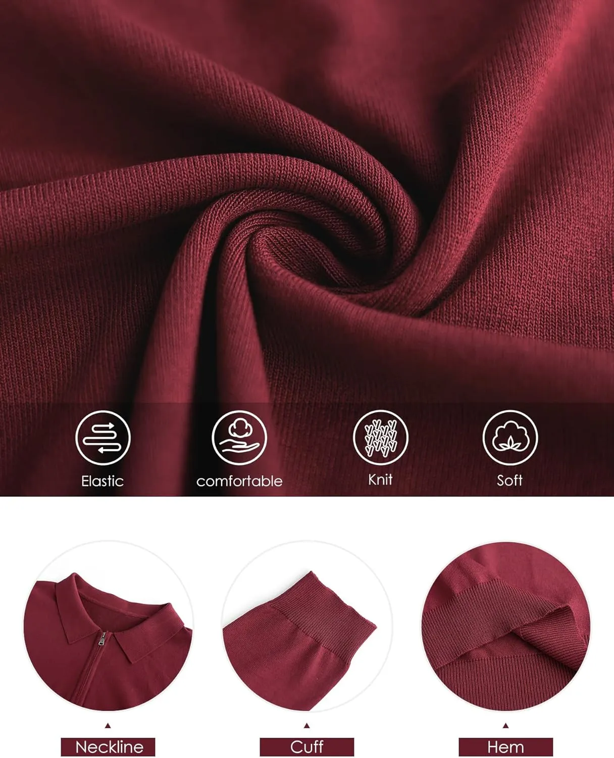 RQP Mens Zipper Polo Shirts Knit Casual Shirts Short/Long Sleeve,Stretch Slim Fit Golf Shirts,Soft Pullover
