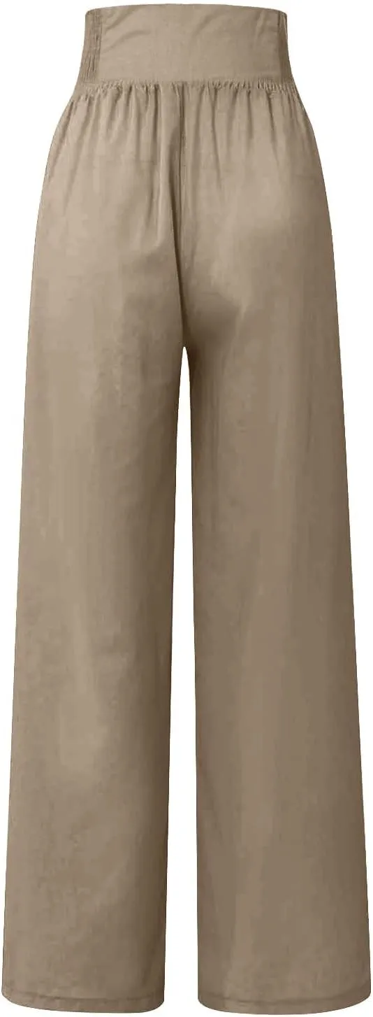 Rvidbe Linen Pants Women Tall 2024 Comfy Flowy Wide Leg Pants Trousers Summer High Waisted Beach Palazzo Pants with Pockets