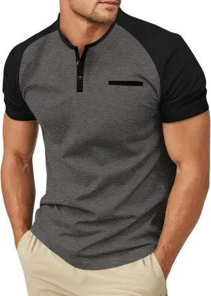 Sailwind Mens Cotton Henley Shirts Short Sleeve Casual T-Shirts Summer Button T Shirts with Pocket