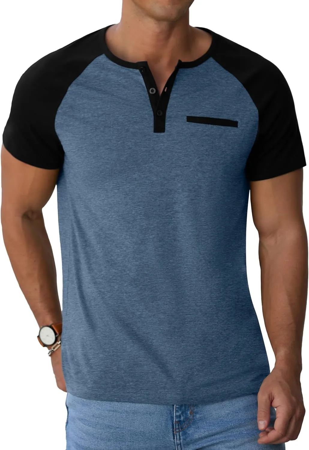 Sailwind Mens Cotton Henley Shirts Short Sleeve Casual T-Shirts Summer Button T Shirts with Pocket