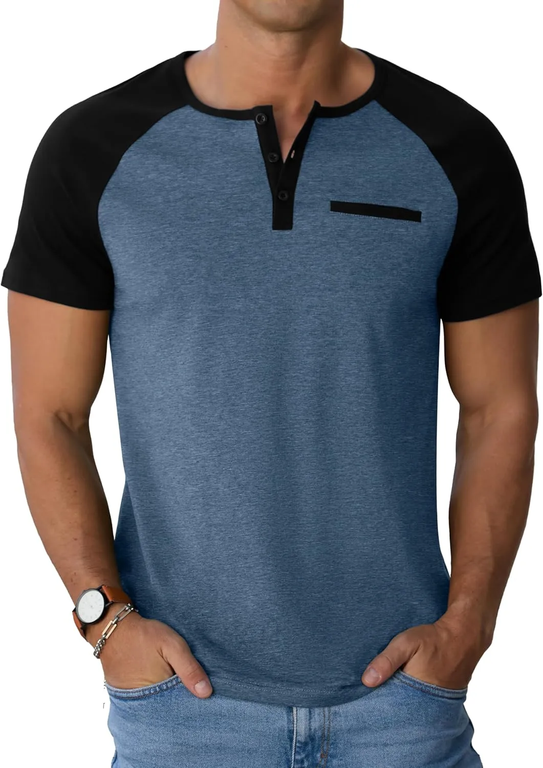 Sailwind Mens Cotton Henley Shirts Short Sleeve Casual T-Shirts Summer Button T Shirts with Pocket