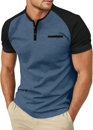 Sailwind Mens Cotton Henley Shirts Short Sleeve Casual T-Shirts Summer Button T Shirts with Pocket