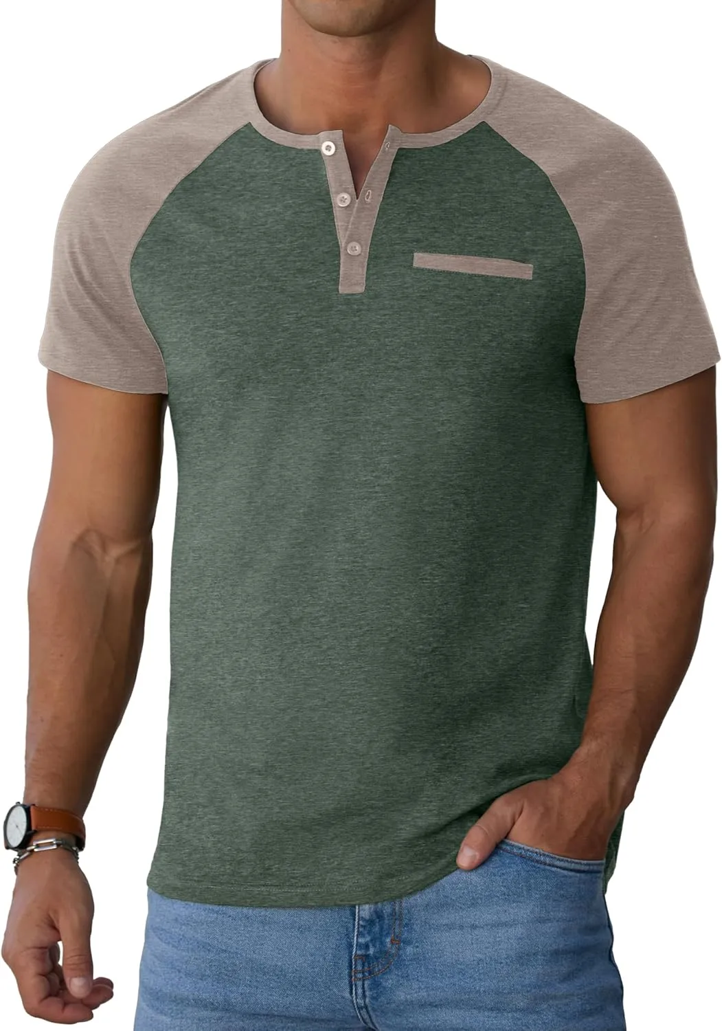 Sailwind Mens Cotton Henley Shirts Short Sleeve Casual T-Shirts Summer Button T Shirts with Pocket