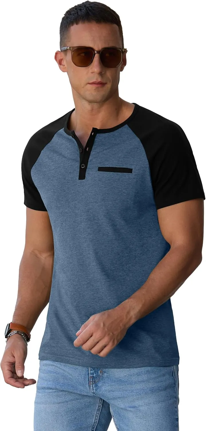 Sailwind Mens Cotton Henley Shirts Short Sleeve Casual T-Shirts Summer Button T Shirts with Pocket