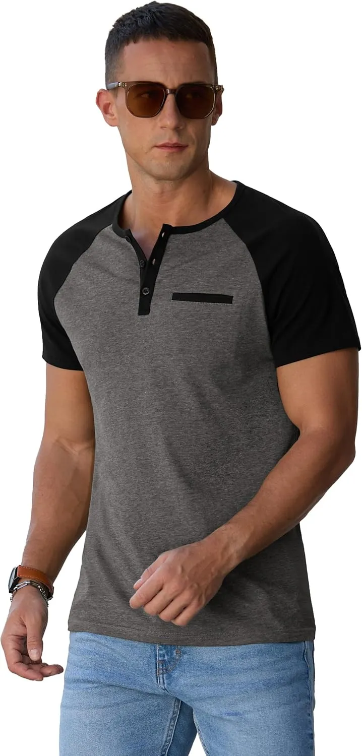 Sailwind Mens Cotton Henley Shirts Short Sleeve Casual T-Shirts Summer Button T Shirts with Pocket
