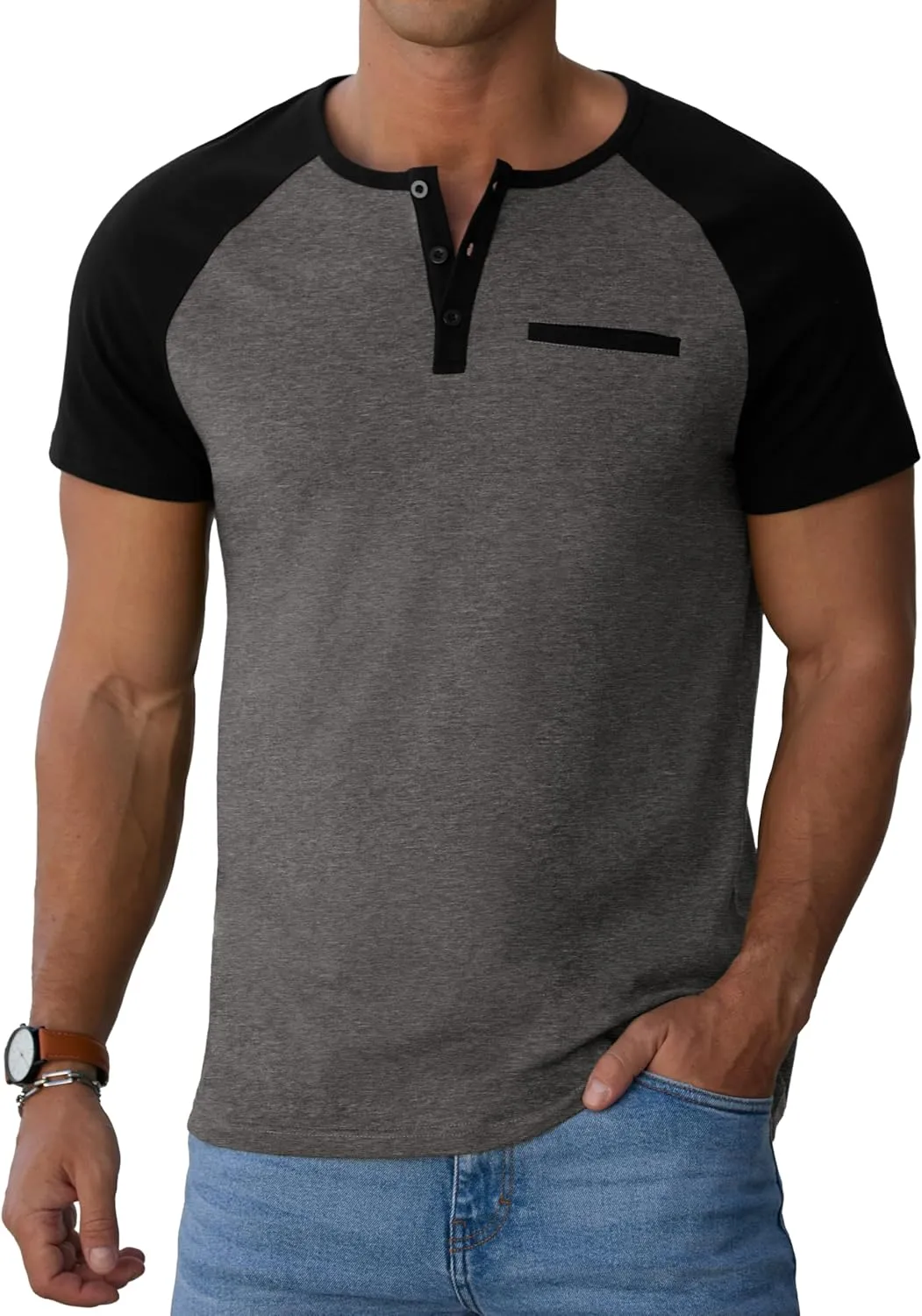 Sailwind Mens Cotton Henley Shirts Short Sleeve Casual T-Shirts Summer Button T Shirts with Pocket