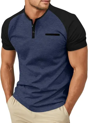 Sailwind Mens Cotton Henley Shirts Short Sleeve Casual T-Shirts Summer Button T Shirts with Pocket