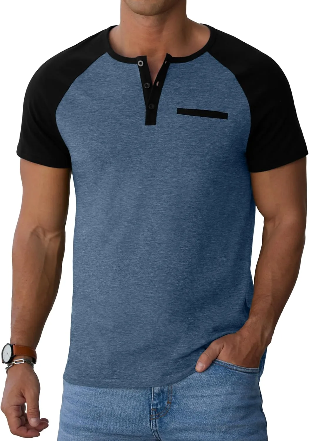 Sailwind Mens Cotton Henley Shirts Short Sleeve Casual T-Shirts Summer Button T Shirts with Pocket