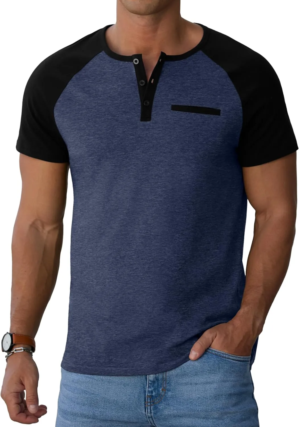 Sailwind Mens Cotton Henley Shirts Short Sleeve Casual T-Shirts Summer Button T Shirts with Pocket
