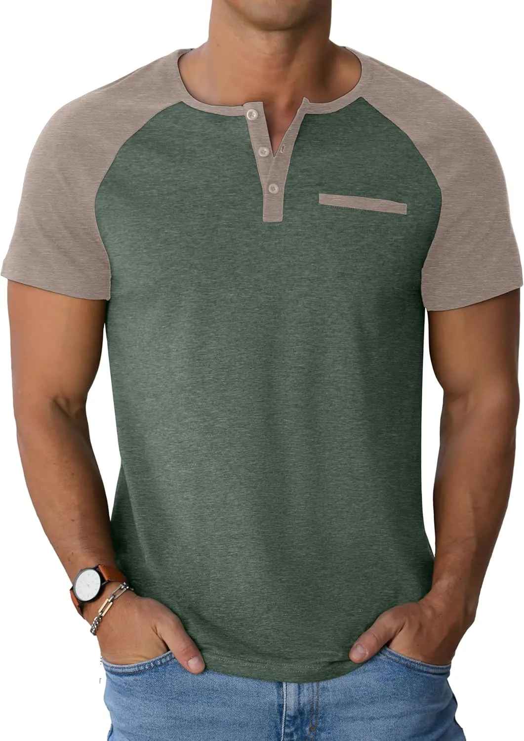 Sailwind Mens Cotton Henley Shirts Short Sleeve Casual T-Shirts Summer Button T Shirts with Pocket