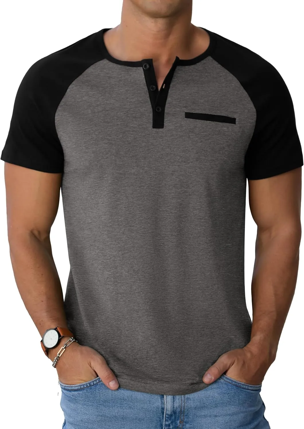 Sailwind Mens Cotton Henley Shirts Short Sleeve Casual T-Shirts Summer Button T Shirts with Pocket