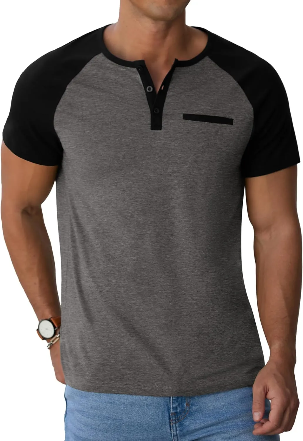 Sailwind Mens Cotton Henley Shirts Short Sleeve Casual T-Shirts Summer Button T Shirts with Pocket