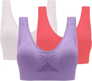 Seamless 3 Pack Yoga Bra for Women Wirefree Full Coverage Sports Bras Breathable Medium Support Gym Bralettes