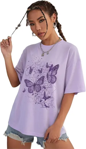 SISKIN Butterfly T Shirts for Women, Oversized Graphic Tees for Women, Plus Size Graphic Tees for Women