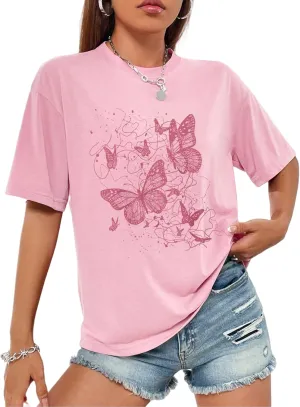 SISKIN Butterfly T Shirts for Women, Oversized Graphic Tees for Women, Plus Size Graphic Tees for Women