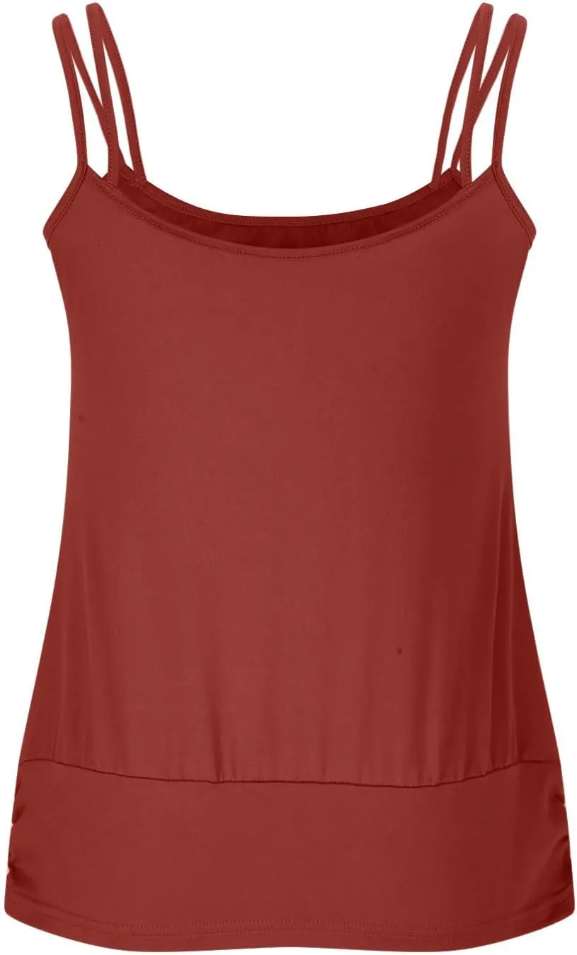 Spaghetti Strap Tank Top for Women Fashion Workout Tanks for Women Scoop Neck Athletic Sports Sleeve T-Shirts Tank