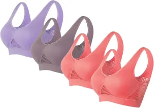 Sports Bra 4 PC for Women Seamless Uplift Air Bra Cotton High Impact Mesh Breathable Quick Dry Activity Workout Bra