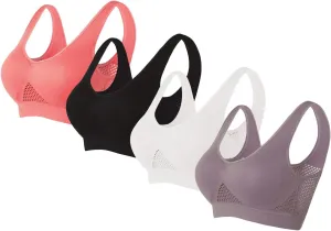 Sports Bra 4 PC for Women Seamless Uplift Air Bra Cotton High Impact Mesh Breathable Quick Dry Activity Workout Bra