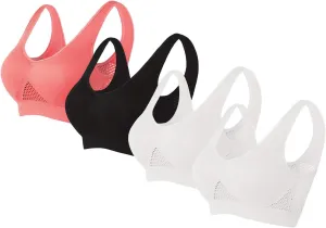 Sports Bra 4 PC for Women Seamless Uplift Air Bra Cotton High Impact Mesh Breathable Quick Dry Activity Workout Bra