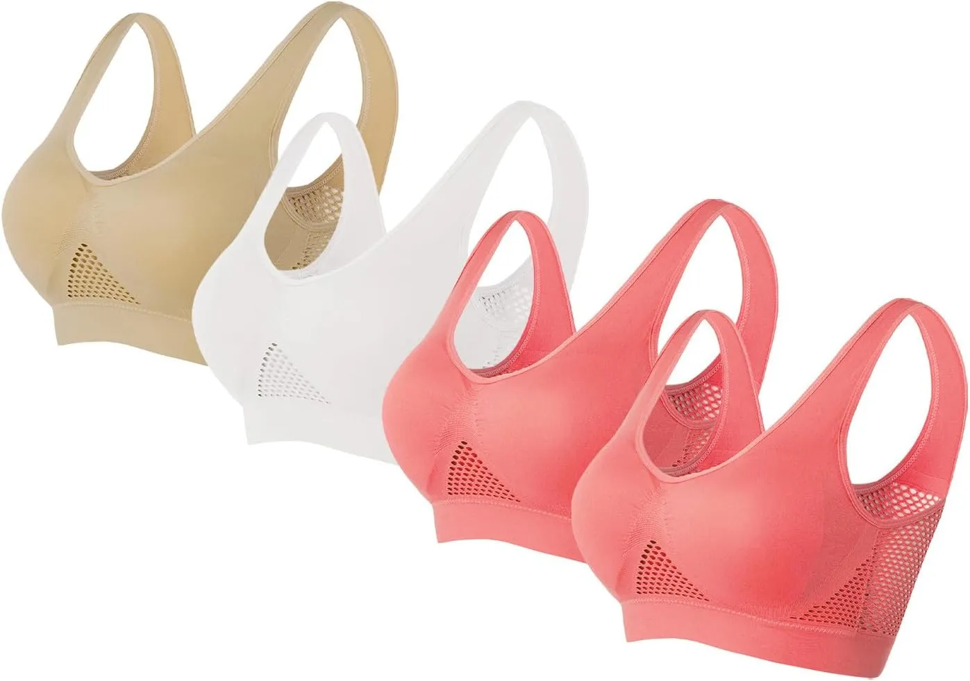 Sports Bra 4 PC for Women Seamless Uplift Air Bra Cotton High Impact Mesh Breathable Quick Dry Activity Workout Bra