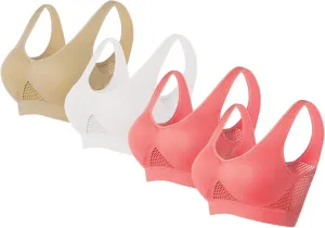 Sports Bra 4 PC for Women Seamless Uplift Air Bra Cotton High Impact Mesh Breathable Quick Dry Activity Workout Bra