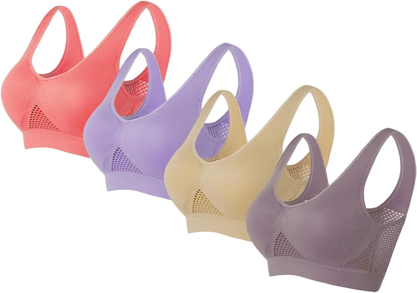 Sports Bra 4 PC for Women Seamless Uplift Air Bra Cotton High Impact Mesh Breathable Quick Dry Activity Workout Bra