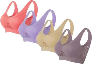 Sports Bra 4 PC for Women Seamless Uplift Air Bra Cotton High Impact Mesh Breathable Quick Dry Activity Workout Bra