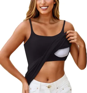 Sports Bras for Women Adjustable Spaghetti Strap Shelf Camisole Padded Undershirts with Built Bra Ribbed Tank Tops