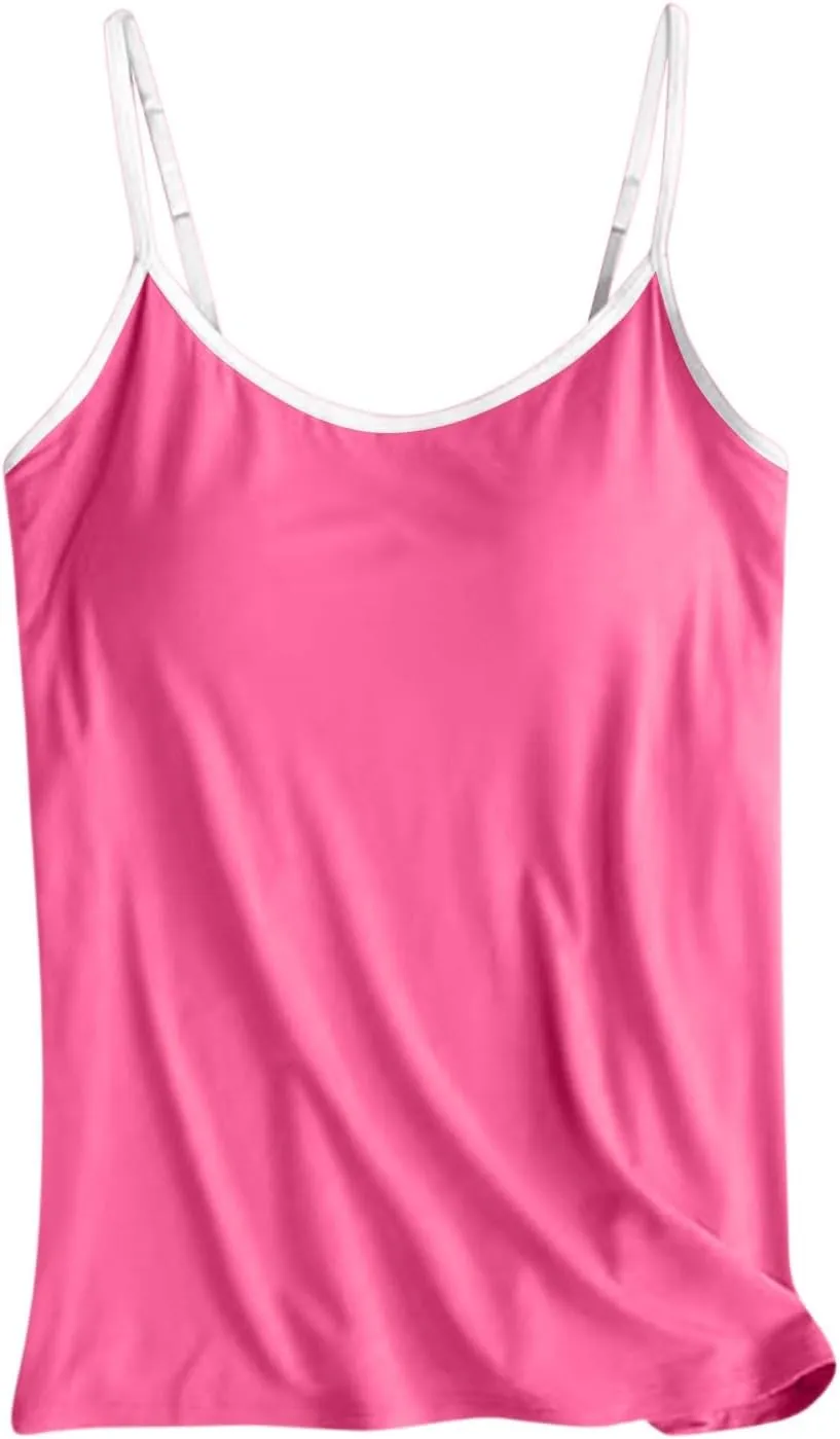 Sports Bras for Women Adjustable Spaghetti Strap Shelf Camisole Padded Undershirts with Built Bra Ribbed Tank Tops