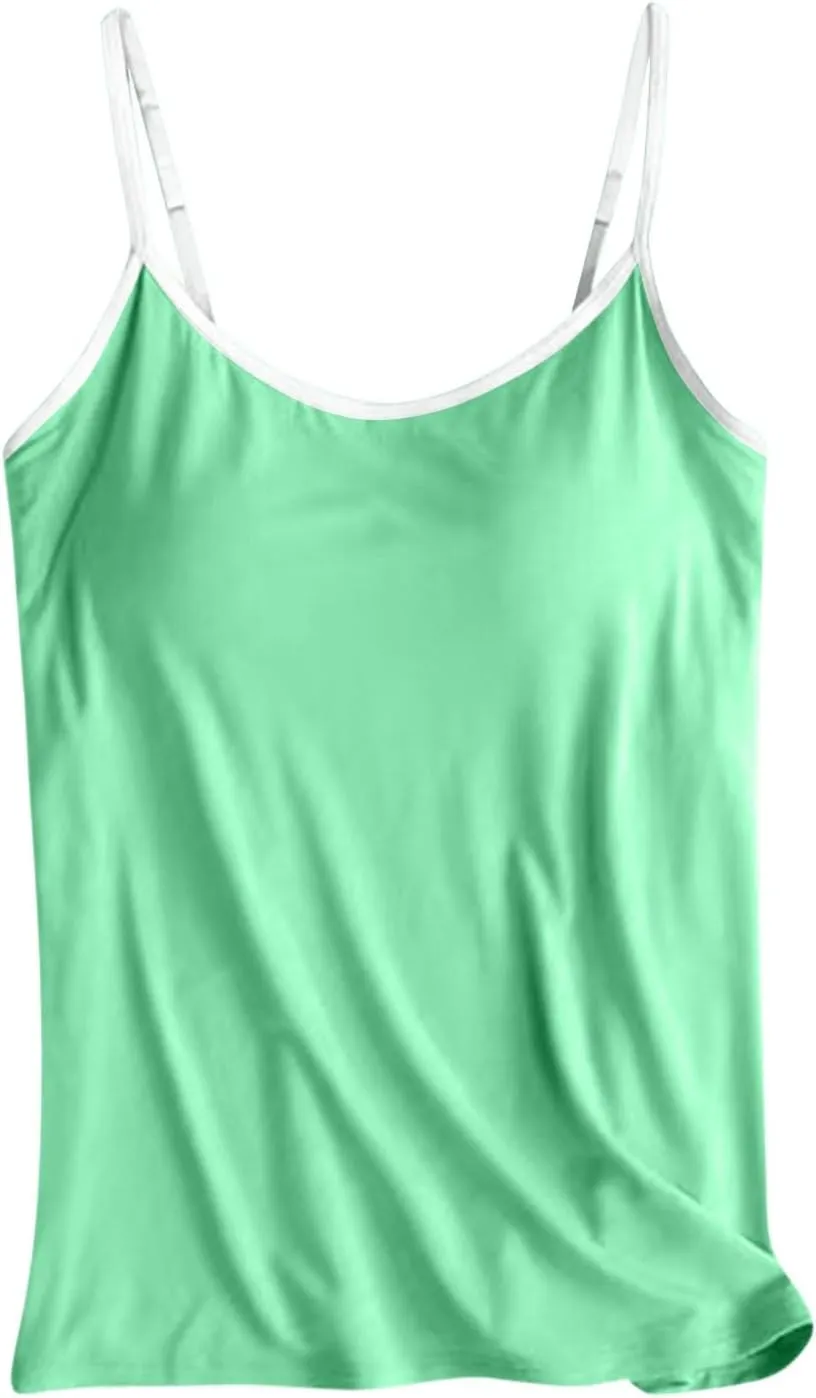 Sports Bras for Women Adjustable Spaghetti Strap Shelf Camisole Padded Undershirts with Built Bra Ribbed Tank Tops