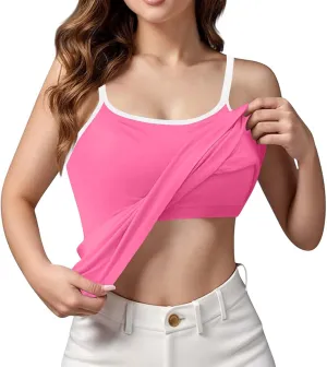 Sports Bras for Women Adjustable Spaghetti Strap Shelf Camisole Padded Undershirts with Built Bra Ribbed Tank Tops
