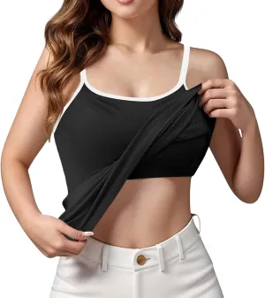 Sports Bras for Women Adjustable Spaghetti Strap Shelf Camisole Padded Undershirts with Built Bra Ribbed Tank Tops