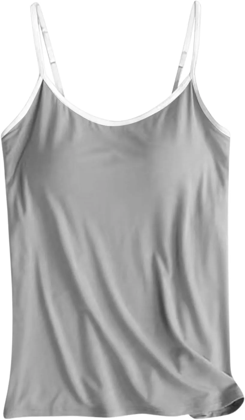 Sports Bras for Women Adjustable Spaghetti Strap Shelf Camisole Padded Undershirts with Built Bra Ribbed Tank Tops
