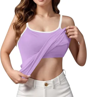 Sports Bras for Women Adjustable Spaghetti Strap Shelf Camisole Padded Undershirts with Built Bra Ribbed Tank Tops