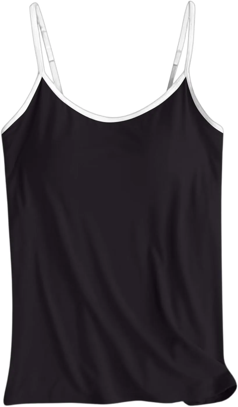Sports Bras for Women Adjustable Spaghetti Strap Shelf Camisole Padded Undershirts with Built Bra Ribbed Tank Tops