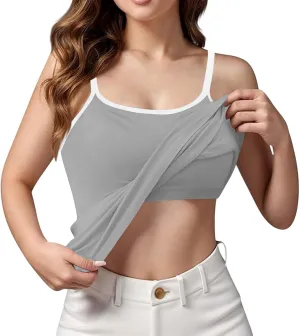 Sports Bras for Women Adjustable Spaghetti Strap Shelf Camisole Padded Undershirts with Built Bra Ribbed Tank Tops