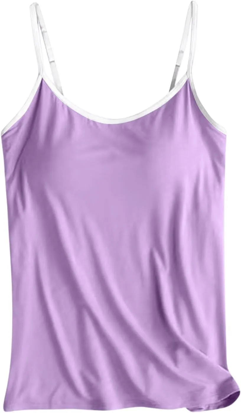 Sports Bras for Women Adjustable Spaghetti Strap Shelf Camisole Padded Undershirts with Built Bra Ribbed Tank Tops