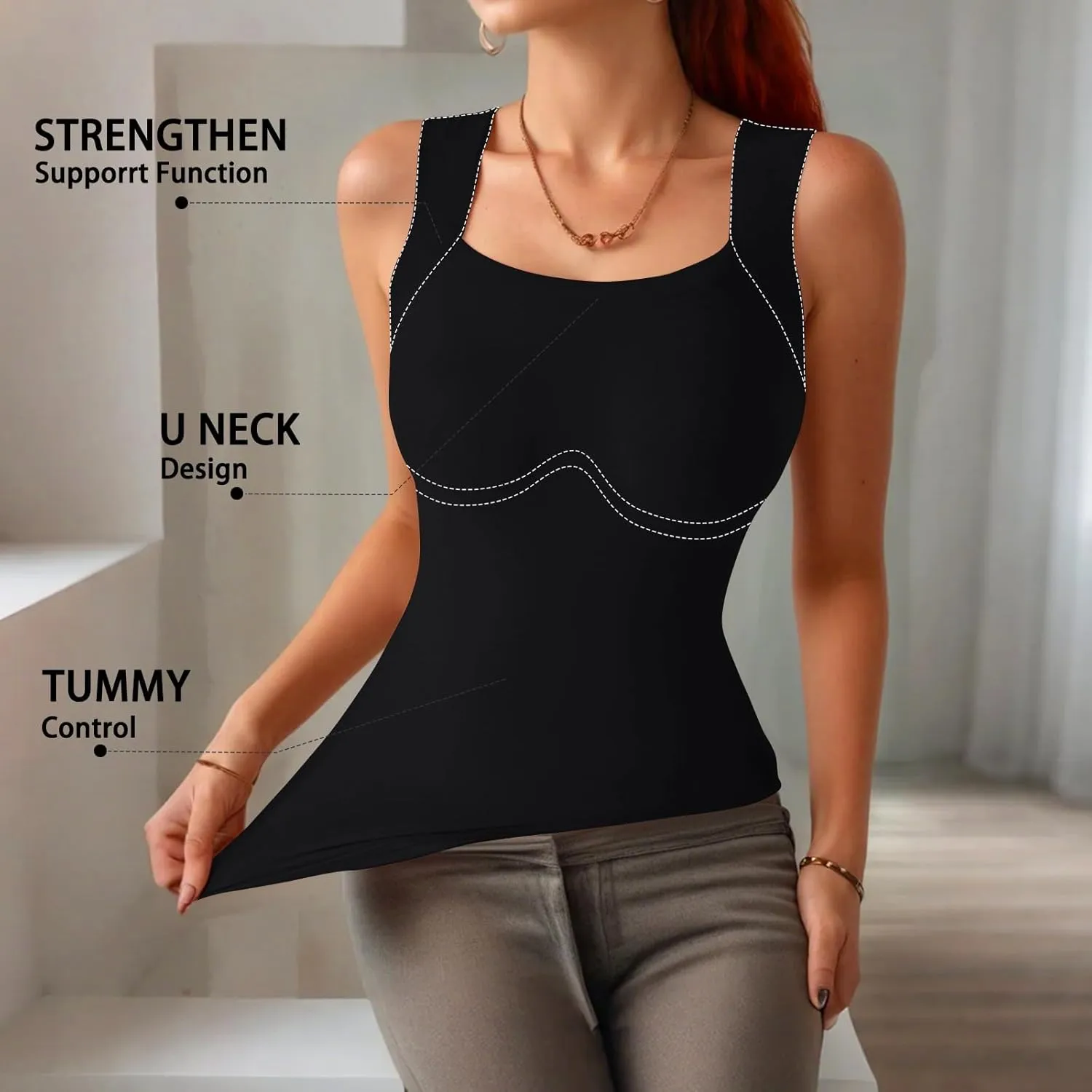 Sports Bras for Women Shapewear Built-in Bra Tank High Strechy Sleeveless Slim Fit Tops Camisole Workout Tops