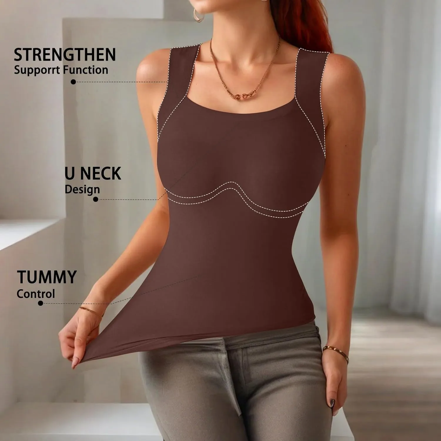 Sports Bras for Women Shapewear Built-in Bra Tank High Strechy Sleeveless Slim Fit Tops Camisole Workout Tops