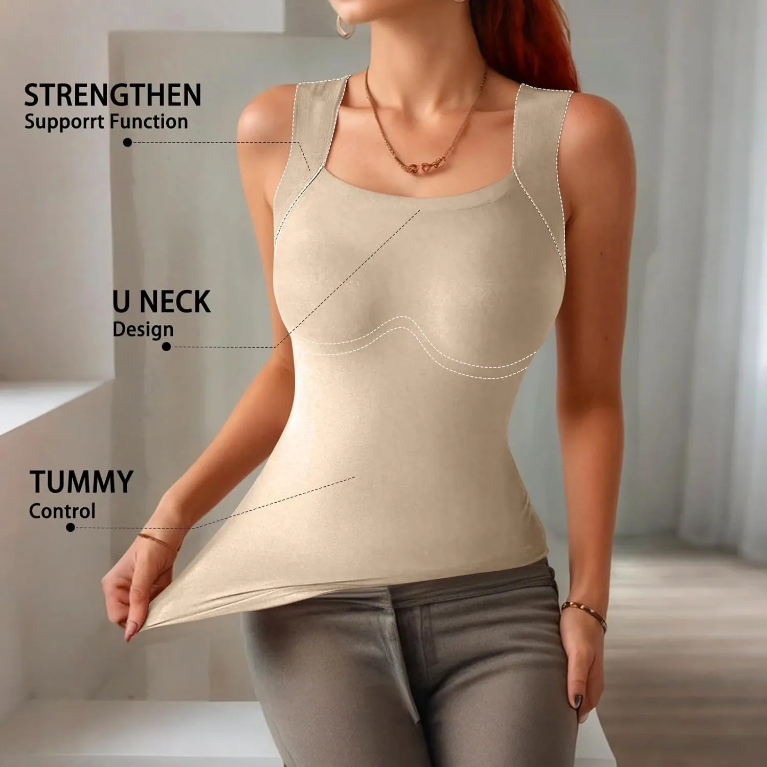 Sports Bras for Women Shapewear Built-in Bra Tank High Strechy Sleeveless Slim Fit Tops Camisole Workout Tops